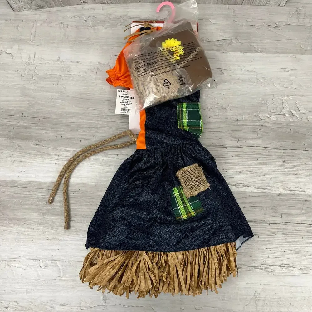 Sweet Scarecrow Girls Halloween Dress Up 3 Piece Costume Medium 7/8